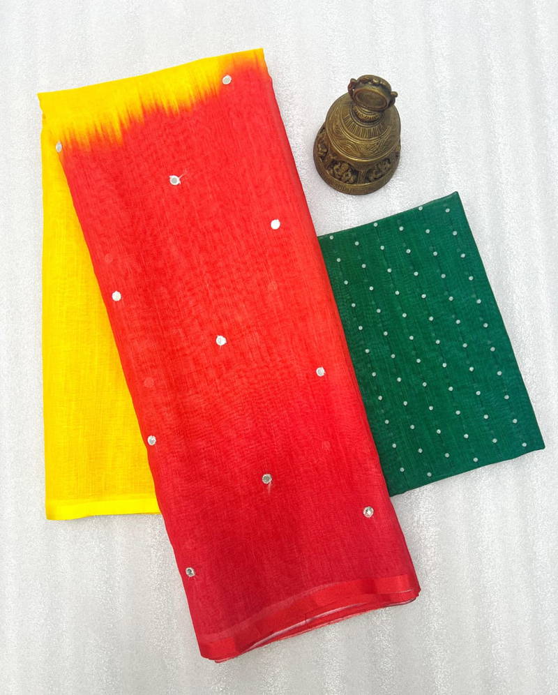 MG 461 Plain Linen Mirror Work Designer Sarees Wholesale Market In Surat